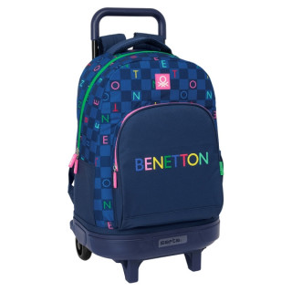 Safta Benetton Damero Mochila con Carro Integrado - Extraible para Facilitar su Limpieza - Base Reforzada - Asa Extraible - 33x