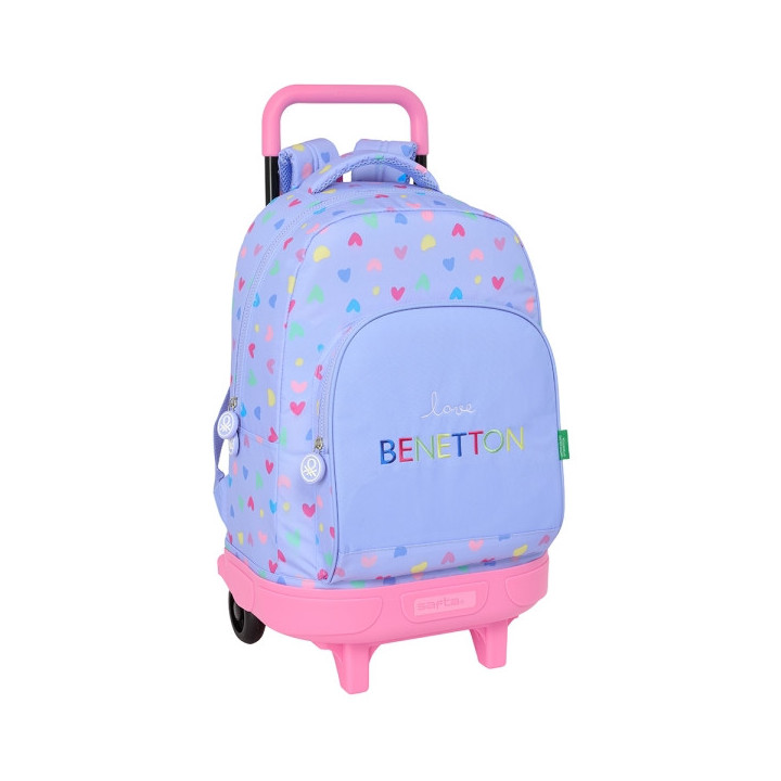 Safta Benetton Mochila con Carro Integrado - Extraible para Facilitar su Limpieza - Base Reforzada - Asa Extraible - 33x45x22cm