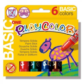 PlayColor Basic One Pack de 6 Temperas Solidas - No Arrugan el Papel - No Necesitan Agua - Especial para Uso Escolar - Colores