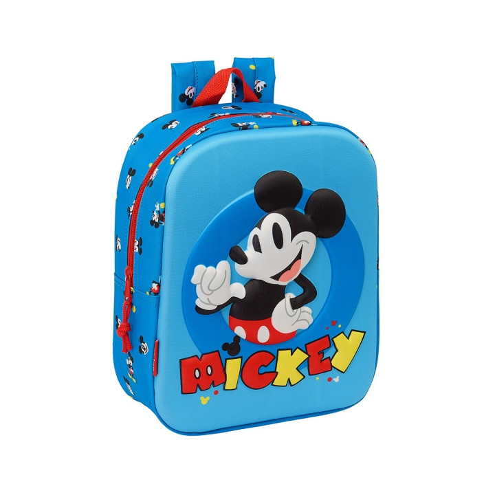 Safta Mickey Mouse Mochila Guarderia 3D - Asa de Mano - Compartimento Principal con Cremallera - 22x27x10cm - Color Azul