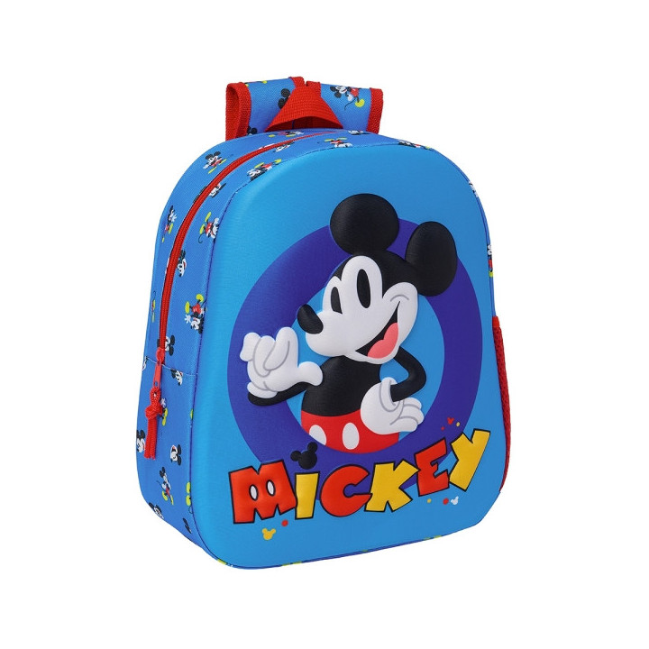 Safta Mickey Mouse Mochila - Asa de Mano - Portabotellas Lateral - 27x33x10cm - Color Azul