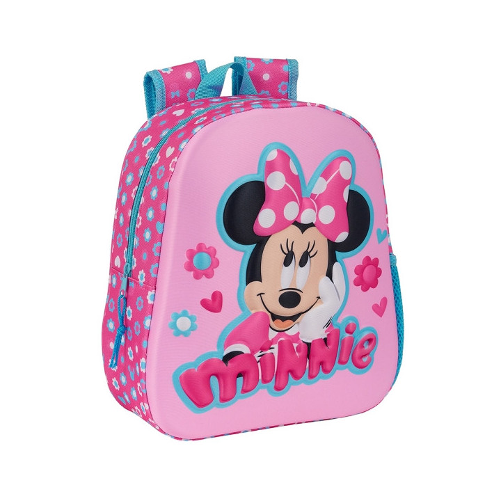 Safta Minnie Mouse Mochila 3D - Asa de Mano - Portabotellas Lateral - 27x33x10cm - Color Rosa