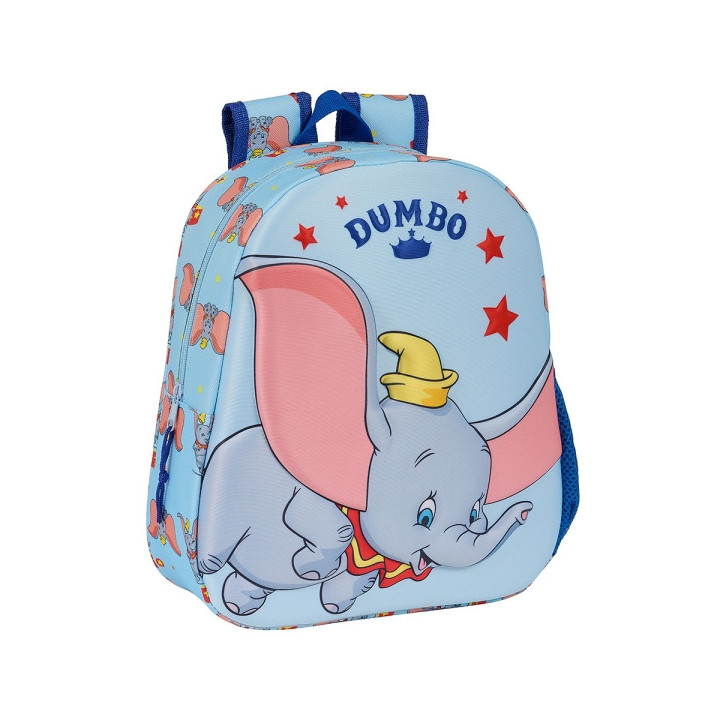 Safta Dumbo Mochila 3D - Asa de Mano - Portabotellas Lateral - 27x33x10cm - Color Azul Claro