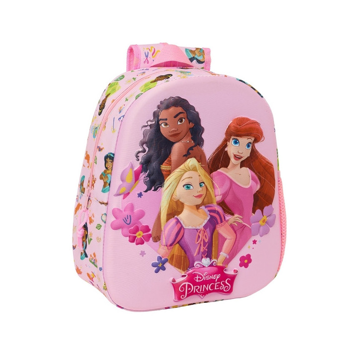 Safta Princesas Disney Mochila 3D - Asa de Mano - Portabotellas Lateral - 27x33x10cm - Color Rosa