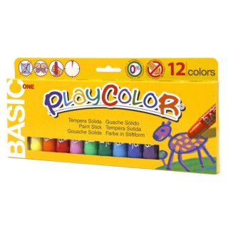 PlayColor Basic One Pack de 12 Temperas Solidas - No Arrugan el Papel - No Necesitan Agua - Especial para Uso Escolar - Colores