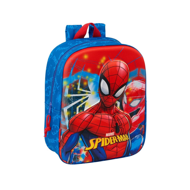 Safta Spider-Man Mochila Guarderia 3D - Asa de Mano - Compartimento Principal con Cremallera - 22x27x10cm - Color Azul