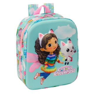 Safta Gabby'S Dollhouse Mochila Guarderia 3D - Asa de Mano - Compartimento Principal con Cremallera - 22x27x10cm - Color Azul C