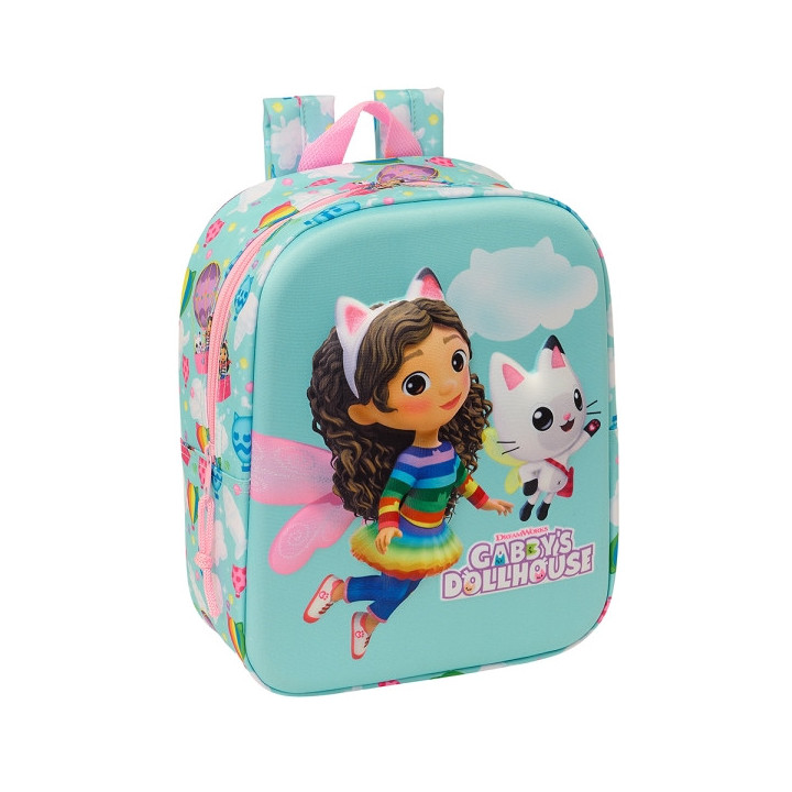 Safta Gabby'S Dollhouse Mochila Guarderia 3D - Asa de Mano - Compartimento Principal con Cremallera - 22x27x10cm - Color Azul C