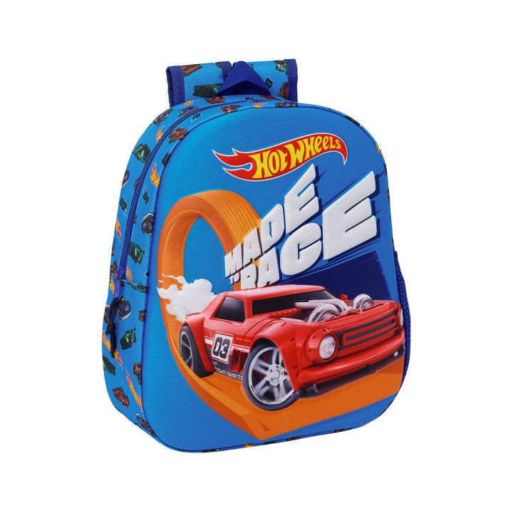 Safta Hot Wheels Mochila 3D - Asa de Mano - Portabotellas Lateral - 27x33x10cm - Color Azul