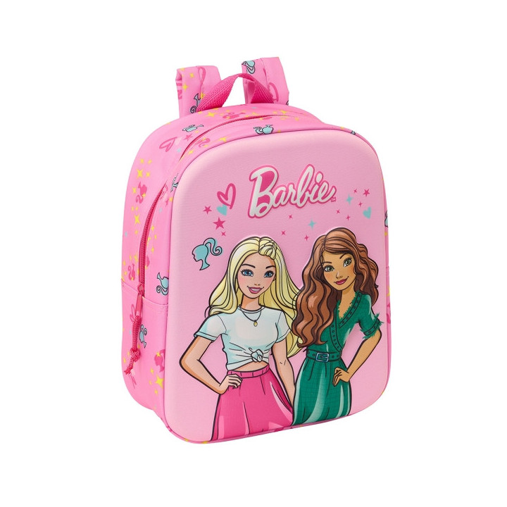 Safta Barbie Mochila Guarderia 3D - Asa de Mano - Compartimento Principal con Cremallera - 22x27x10cm - Color Rosa