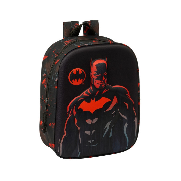 Safta Batman Mochila Guarderia 3D - Asa de Mano - Compartimento Principal con Cremallera - 22x27x10cm - Color Negro