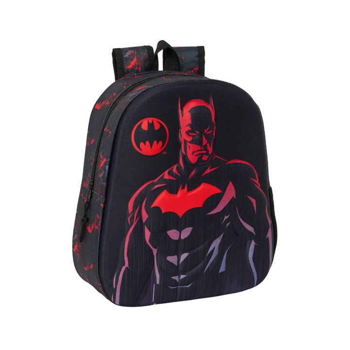 Safta Batman Mochila 3D - Asa de Mano - Portabotellas Lateral - 27x33x10cm - Color Negro