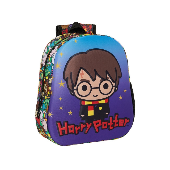 Safta Harry Potter Mochila 3D - Asa de Mano - Portabotellas Lateral - 27x33x10cm - Color Azul