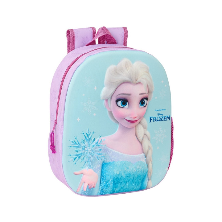 Safta Frozen Mochila 3D - Asa de Mano - Portabotellas Lateral - 27x33x10cm - Color Rosa/Azul