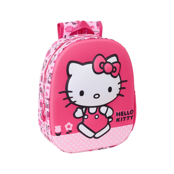 Safta Hello Kitty Mochila 3D - Asa de Mano - Portabotellas Lateral - 27x33x10cm - Color Rosa