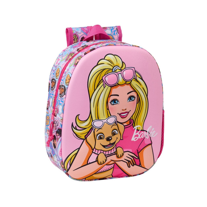 Safta Barbie Mochila 3D - Asa de Mano - Portabotellas Lateral - 27x33x10cm - Color Rosa