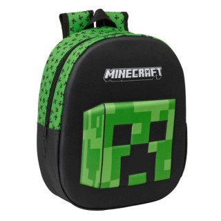 Safta Minecraft Mochila 3D - Asa de Mano - Portabotellas Lateral - 27x33x10cm - Color Negro/Verde