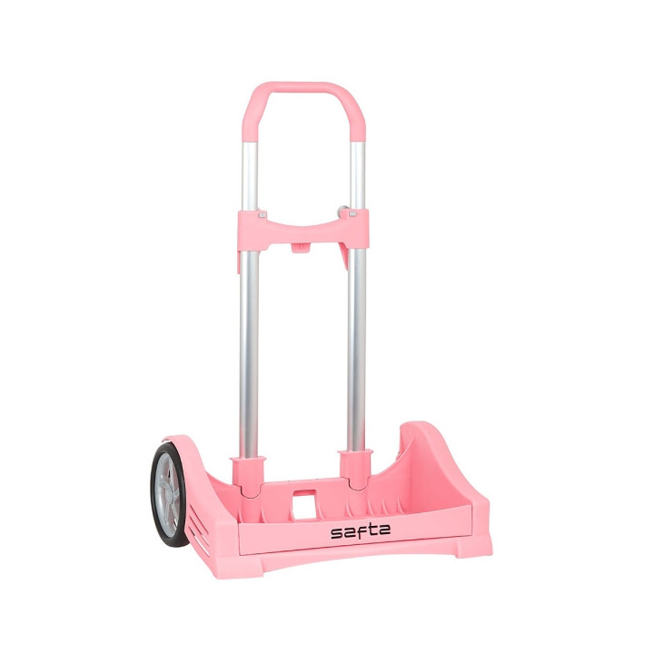 Safta Evolution Carro Portamochilas- Sujecion Universal - Ruedas de 14cm Antivibracion - Aluminio/PP - 40x85x28cm - Color Rosa