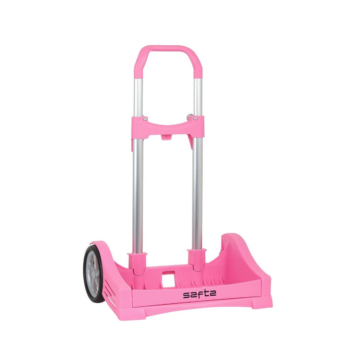 Safta Evolution Carro Portamochilas- Sujecion Universal - Ruedas de 14cm Antivibracion - Aluminio/PP - 40x85x28cm - Color Rosa