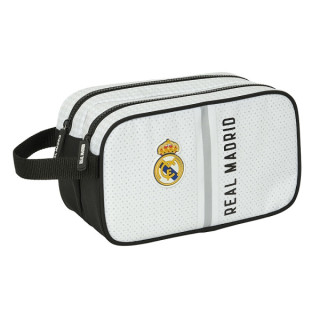 Safta Real Madrid 1ª Equipacion 24/25 Neceser - 2 Compartimentos - Asa de Mano - 26x15x12.5cm - Color Blanco/Negro