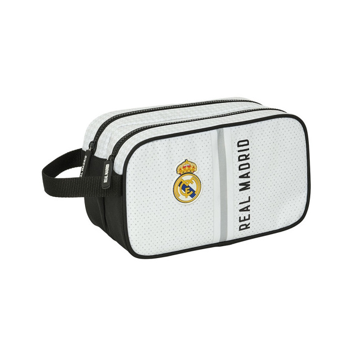 Safta Real Madrid 1ª Equipacion 24/25 Neceser - 2 Compartimentos - Asa de Mano - 26x15x12.5cm - Color Blanco/Negro