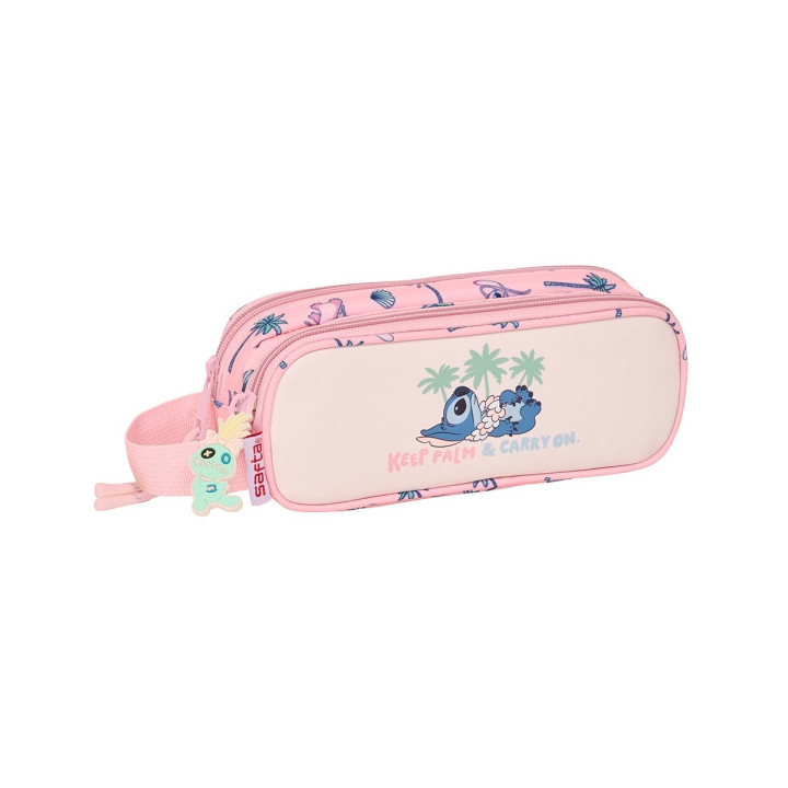 Safta Stitch Beach Estuche Portatodo - 2 Compartimentos - Asa de Mano - 21x8x6cm - Color Rosa