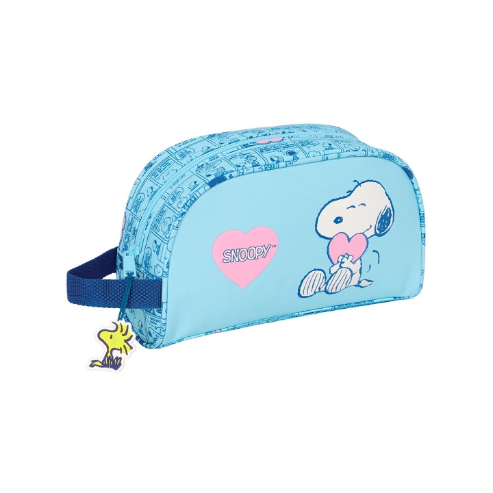 Safta Snoopy Love Neceser Adaptable a Carro - 1 Compartimento - Asa de Mano - 26x16x9cm - Color Azul Claro