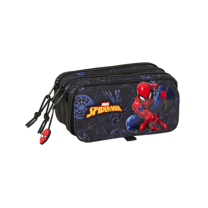 Safta Spider-Man Attack Estuche Portatodo - 3 Compartimentos - 21.5x10x8cm - Color Negro