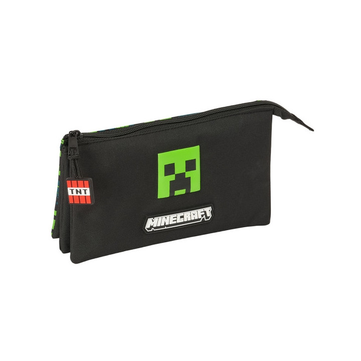 Safta Minecraft TNT Estuche Portatodo - 3 Compartimentos - 22x12x3cm - Color Negro