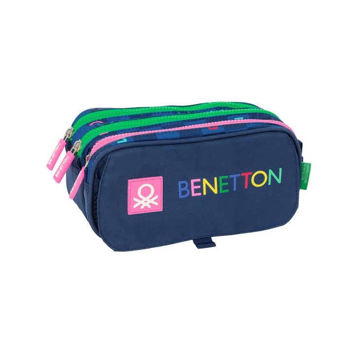 Safta Benetton Damero Estuche Portatodo - 3 Compartimentos - 21.5x10x8cm - Color Azul Marino