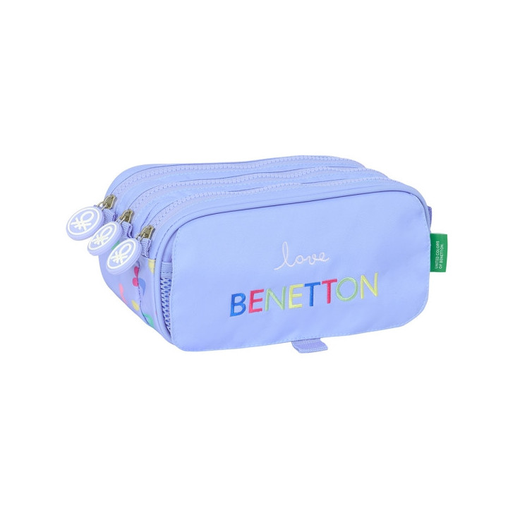 Safta Benetton Estuche Portatodo - 3 Compartimentos - 21.5x10x8cm - Color Lila