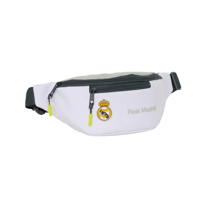 Safta Real Madrid 1ª Equipacion 24/25 Bolsa de Cintura - 2 Compartimentos - Ajustable - 23x12x9cm - Color Blanco/Negro