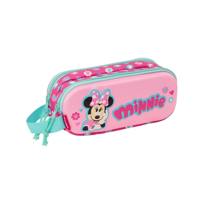 Safta Minnie Mouse Estuche Portatodo 3D - 2 Compartimentos - Asa de Mano - 21x8x6cm - Color Rosa