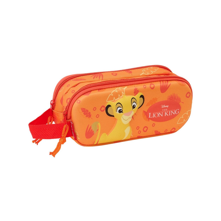 Safta El Rey Leon Estuche Portatodo 3D - 2 Compartimentos - Asa de Mano - 21x8x6cm - Color Naranja