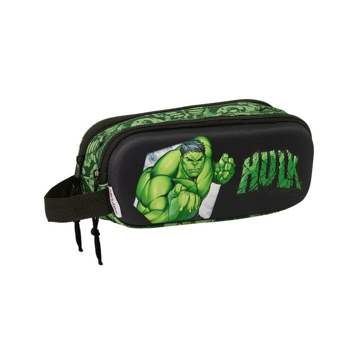 Safta Hulk Estuche Portatodo 3D - 2 Compartimentos - Asa de Mano - 21x8x6cm - Color Negro/Verde
