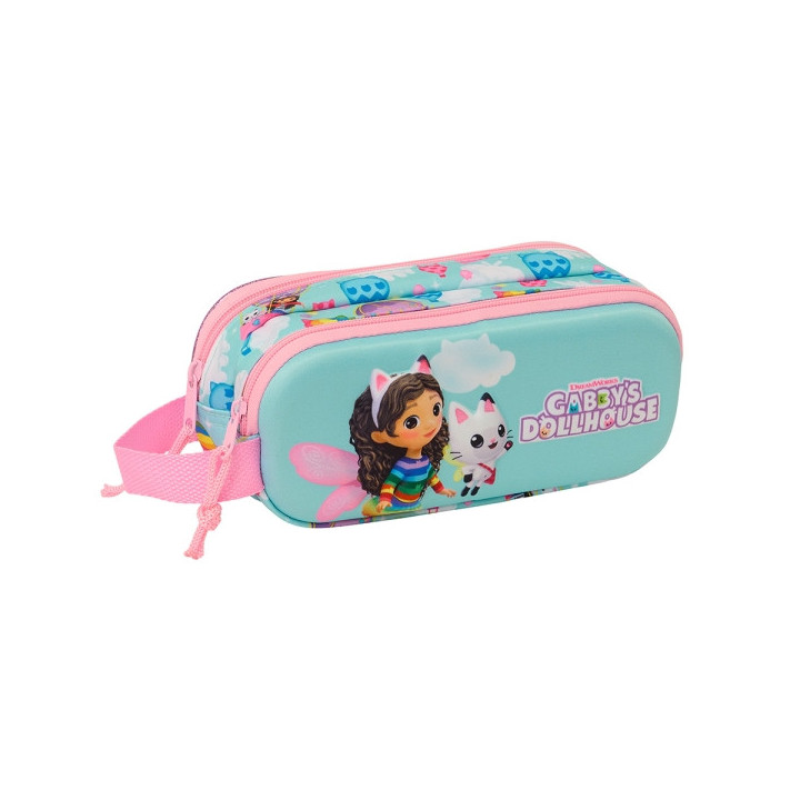 Safta Gabby'S Dollhouse Estuche Portatodo 3D - 2 Compartimentos - Asa de Mano - 21x8x6cm - Color Azul Claro