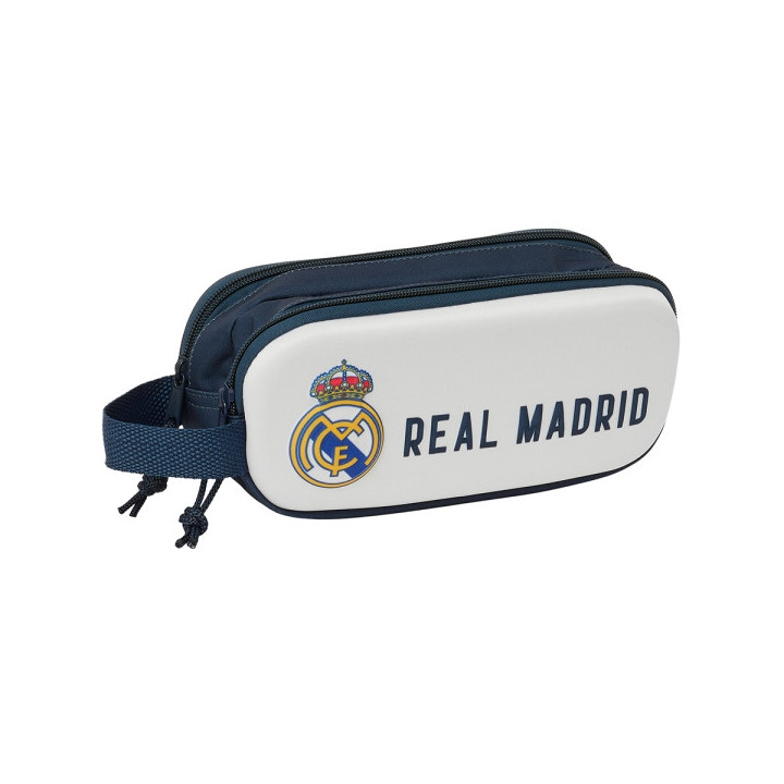 Safta Real Madrid Estuche Portatodo 3D - 2 Compartimentos - Asa de Mano - 21x8x6cm - Color Blanco/Negro