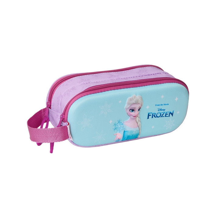 Safta Frozen Estuche Portatodo 3D - 2 Compartimentos - Asa de Mano - 21x8x6cm - Color Rosa/Azul