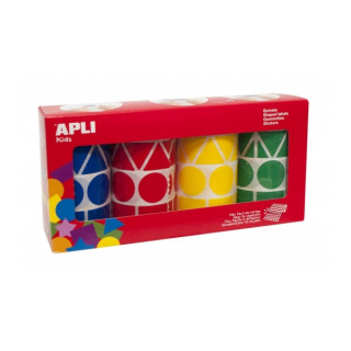 Apli Pack con 4 Rollos de Gomets Geometricos XL - 1357 Gomets por Rollo - Adhesivo Permanente - 5.428 Gomets en Total - Ideales