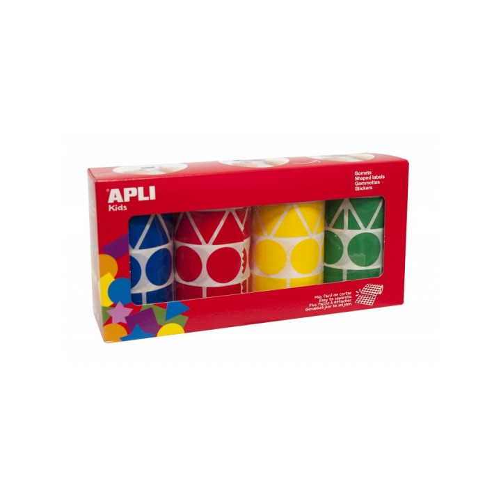 Apli Pack con 4 Rollos de Gomets Geometricos XL - 1357 Gomets por Rollo - Adhesivo Permanente - 5.428 Gomets en Total - Ideales