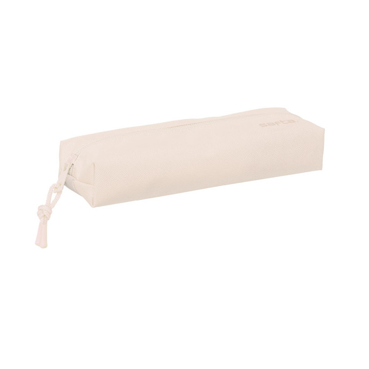 Safta Estuche Portatodo de 22cm - 1 Compartimento - Rectangular - Goma Elastica Trasera - 22x4x7cm - Color Beige