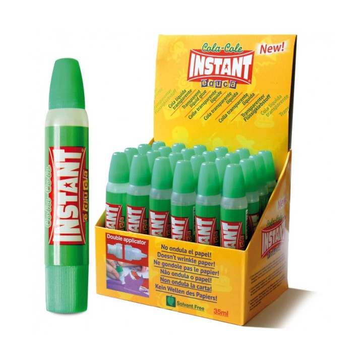 Instant Educa Pegamento Transparente 35ml - Doble Aplicador - A Base de Componentes Naturales - Sin Disolventes - Transparente