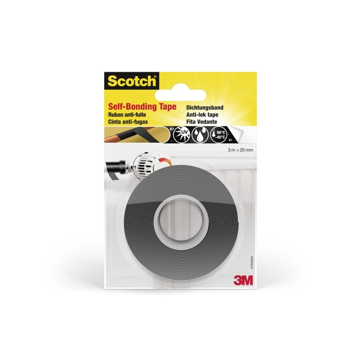 Scotch Cinta Autosellante - Silicona Autofusible - 25mm x 3m - Color Negro