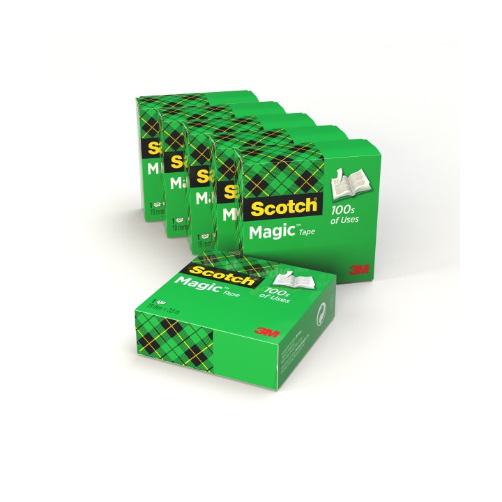 Scotch Magic Pack de 6 Cintas Adhesivas Invisible - 19mm x 33m - Color Transparente