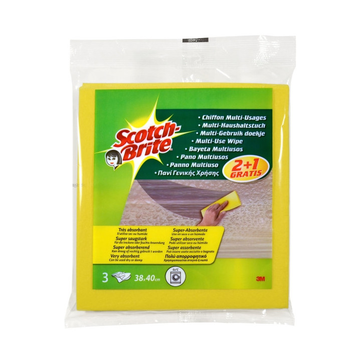 Scotch-Brite Pack de 3 Bayetas Multiusos - Promocion 2 + 1 Gratis - Color Amarillo