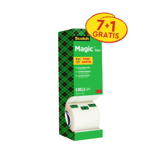 Scotch Magic Cinta Adhesiva Invisible - Paquete Ahorro de 8 Rollos de 19mm x 33m - Color Transparente