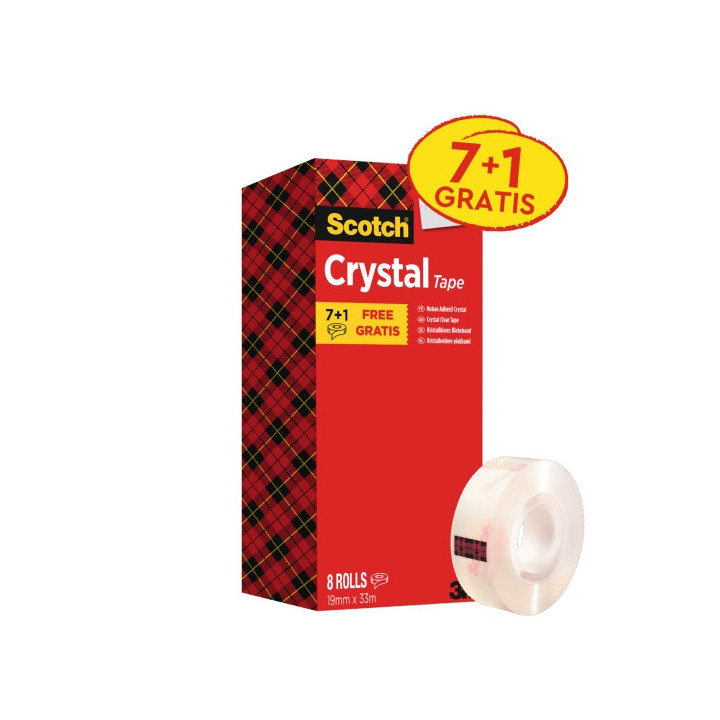 Scotch Pack de 8 Cintas Adhesivas - 19mm x 33m - Promocion 7 + 1 Gratis - Color Transparente