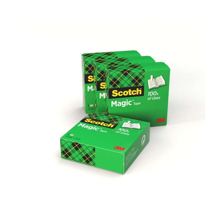 Scotch Magic Pack de 4 Cintas Adhesivas Invisible - 19mm x 33m - Color Transparente