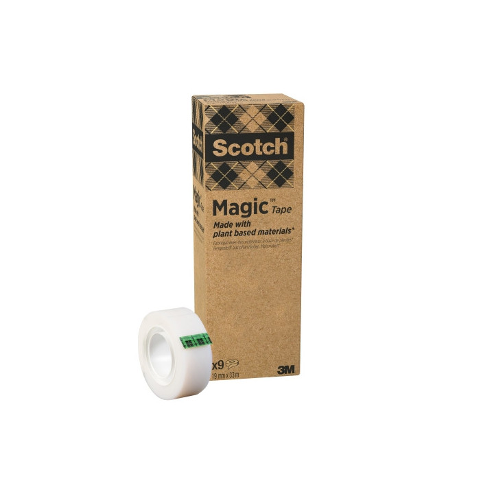 Scotch Magic Pack de 9 Cintas Adhesivas - 66% Adhesivo Vegetal - 19mm x 33m - Color Transparente