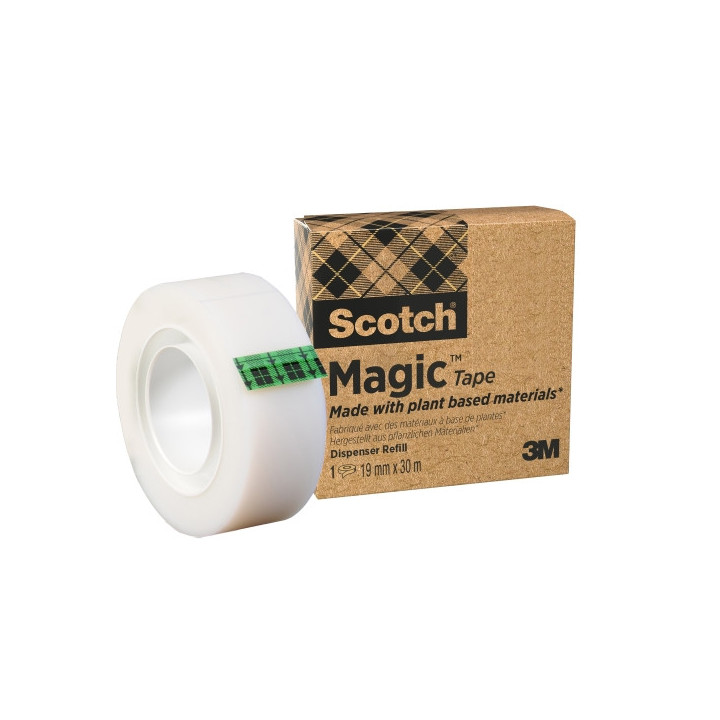 Scotch Magic Cinta Adhesiva - 66% Adhesivo Vegetal - 19mm x 30m - Color Transparente
